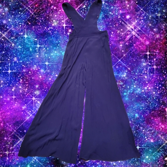 MAEVE Navy Blue Souxanne Wide Leg Jumpsuit Apron Overalls Anthropology - Picture 4 of 15